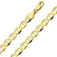 7.5mm 14K Yellow Gold Men's Solid Flat Mariner Chain Necklace 20-26in