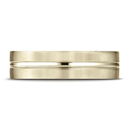 6mm Flat Striped Comfort-Fit Benchmark Wedding Band in Solid 14K Yellow Gold