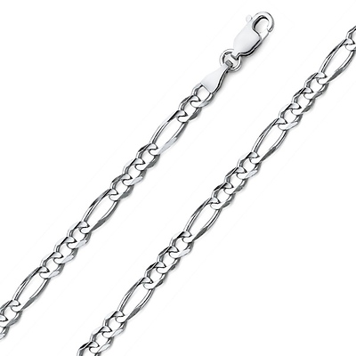 4mm Sterling Silver Solid Figaro Link Chain Necklace 16-30in