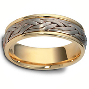 Dora Rings - 7mm White Double-Strand Braided Wedding Band in 18K Two-Tone Gold