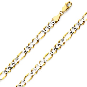 5.5mm 14K Two-Tone Gold Solid White Pave Open Figaro Chain Necklace 18-24in