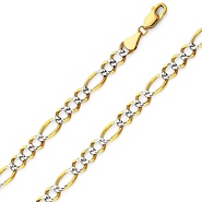 5.5mm 14K Two-Tone Gold Solid White Pave Open Figaro Chain Necklace 18-24in