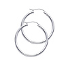 Polished Hinge Round Medium Hoop Earrings - 14K White Gold 2mm x 1.38 inch