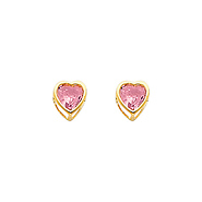 5mm Heart Birthstone Color CZ Stud Earrings in 14K Yellow Gold