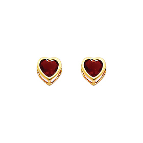 5mm Heart Birthstone Color CZ Stud Earrings in 14K Yellow Gold