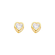 5mm Heart Birthstone Color CZ Stud Earrings in 14K Yellow Gold