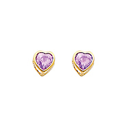 5mm Heart Birthstone Color CZ Stud Earrings in 14K Yellow Gold