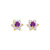 Flower Birthstone Color CZ Stud Earrings in 14K Yellow Gold