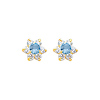 Flower Birthstone Color CZ Stud Earrings in 14K Yellow Gold