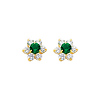Flower Birthstone Color CZ Stud Earrings in 14K Yellow Gold