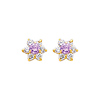 Flower Birthstone Color CZ Stud Earrings in 14K Yellow Gold