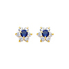 Flower Birthstone Color CZ Stud Earrings in 14K Yellow Gold