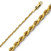 2mm 14K Yellow Gold Solid Diamond-Cut Rope Chain Necklace 16-24in