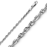 2.5mm 14K White Gold Solid Diamond-Cut Rope Chain Necklace 16-24in