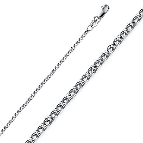 1.7mm Solid 14K White Gold Solid Flat Open Spiga Wheat Chain Necklace 16-22in