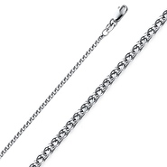 1.7mm Solid 14K White Gold Solid Flat Open Spiga Wheat Chain Necklace 16-22in