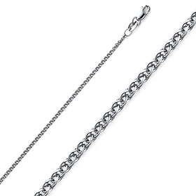 1.5mm Solid 14K White Gold Flat Open Spiga Wheat Chain Necklace 16-22in