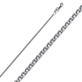 1.3mm Solid 14K White Gold Solid Flat Open Spiga Wheat Chain Necklace 16-20in