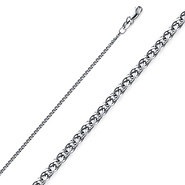 1.3mm Solid 14K White Gold Solid Flat Open Spiga Wheat Chain Necklace 16-20in