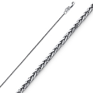 1mm Solid 14K White Gold Solid Square Braided Spiga Wheat Chain Necklace 16-24in