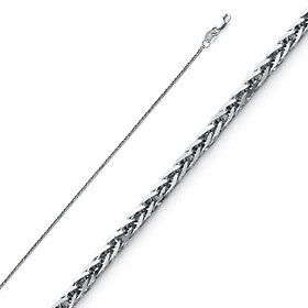 0.8mm Solid 14K White Gold Square Braided Spiga Wheat Chain Necklace 16-22in