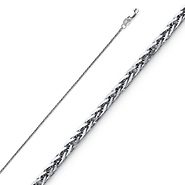 0.8mm Solid 14K White Gold Square Braided Spiga Wheat Chain Necklace 16-22in