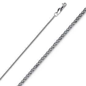 1.1mm Solid 14K White Gold Round Braided Spiga Wheat Chain Necklace 16-24in