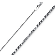 1.1mm Solid 14K White Gold Round Braided Spiga Wheat Chain Necklace 16-24in