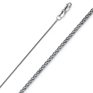 0.9mm 14K White Gold Solid Round Braided Spiga Wheat Chain Necklace 16-22in