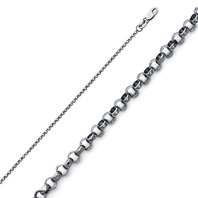 1.6mm 14K White Gold Solid Diamond-Cut Angled Rolo Cable Chain Necklace 16-24in