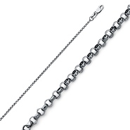 1.6mm 14K White Gold Solid Diamond-Cut Angled Rolo Cable Chain Necklace 16-24in