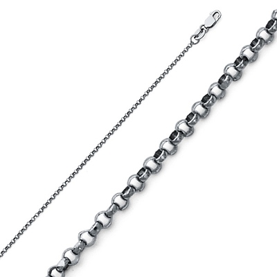 1.6mm 14K White Gold Solid Diamond-Cut Angled Rolo Cable Chain Necklace 16-24in