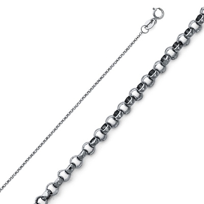 1.2mm 14K White Gold Solid Diamond-Cut Angled Rolo Cable Chain Necklace 16-22in