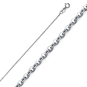 1.2mm 14K White Gold Solid Diamond-Cut Beveled Cable Chain Necklace 16-22in