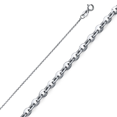 1.2mm 14K White Gold Solid Diamond-Cut Beveled Cable Chain Necklace 16-22in