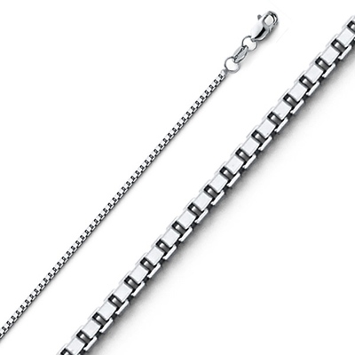 1mm 14K White Gold Solid Box Link Chain Necklace 16-24in