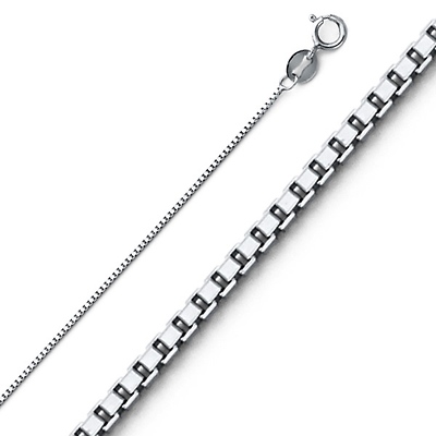 0.6mm Solid 14K White Gold Solid Box Link Chain Necklace 16-24in