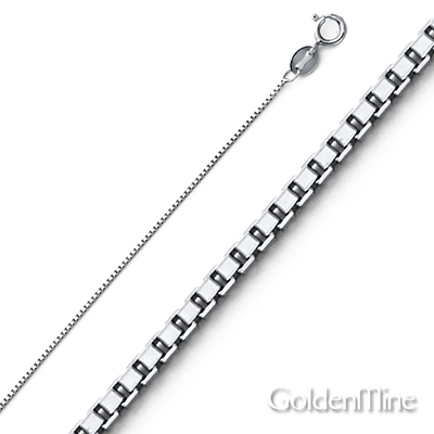 0.5mm 14K White Gold Solid Box Link Chain Necklace 16-22in