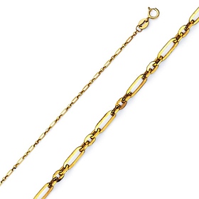 1.3mm 14K Yellow Gold Solid Figaro Cable Chain Necklace 16-22in