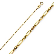 1.3mm 14K Yellow Gold Solid Figaro Cable Chain Necklace 16-22in