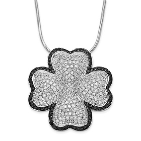 Sterling Silver Micropave Black & White CZ 4-Leaf Clover Necklace - Elliot Skye