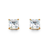 14K Yellow Gold 1.50CTW Princess Cut Cubic Zirconia Stud Earrings