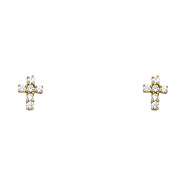 Mini 14K Yellow Gold Cross CZ Stud Earrings