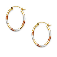 Diamond-Cut Small Oval Hoop Earrings - 14K Tricolor Gold