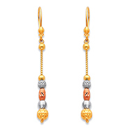 Long 5-Beaded Diamond-Cut Dangle Earrings in 14K TriGold 50mm