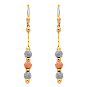 Long Three Circle Dangling Earrings in 14K TriGold 55mm