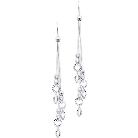 14K White Gold Open Cut Circle Tipped Dangle Tassel Earrings 65mm