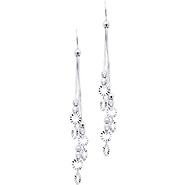 14K White Gold Open Cut Circle Tipped Dangle Tassel Earrings 65mm
