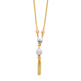 1.5mm 14K Tricolor Gold Box Chain Hanging Tassel Necklace