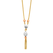 1.5mm 14K Tricolor Gold Box Chain Hanging Tassel Necklace
